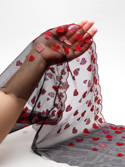 Вышивка на сетке черная с красным ширина 24 см ОТРЕЗ 0,5 м