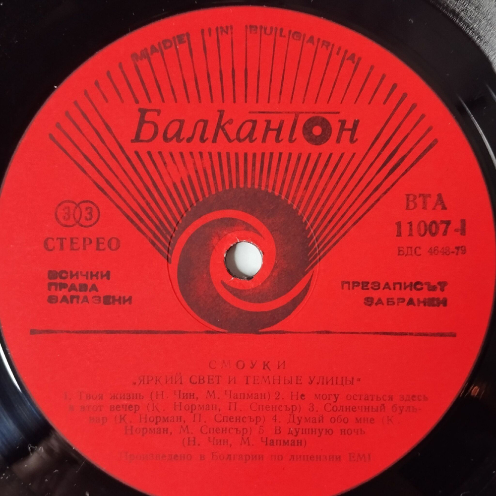 Винтажная виниловая пластинка LP Smokie Bright Lights and Back Alleys (Болгария 1982) Sunshine Avenue