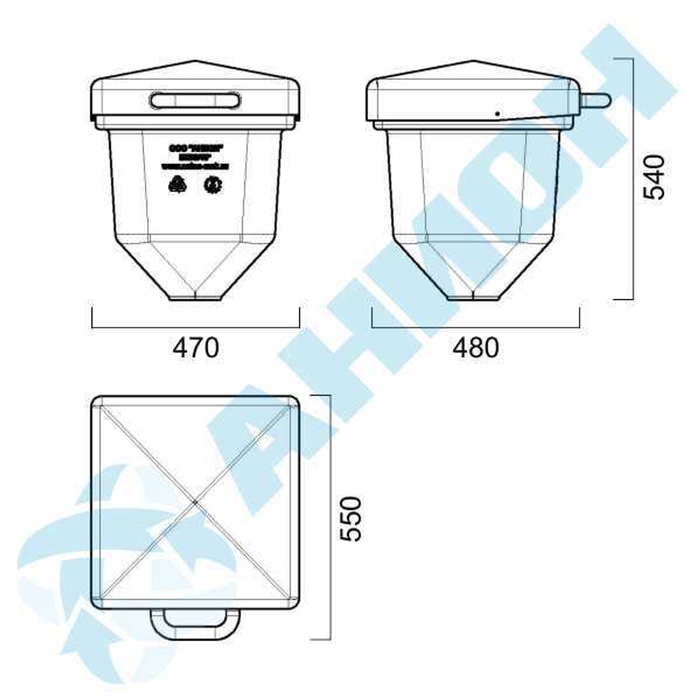 Бункер 45 л Анион 45 л. конусный (550x470x540см;синий) - арт.559502