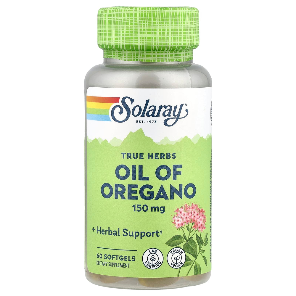 Solaray, True Herbs, масло орегано, 150 мг, 60 капсул
