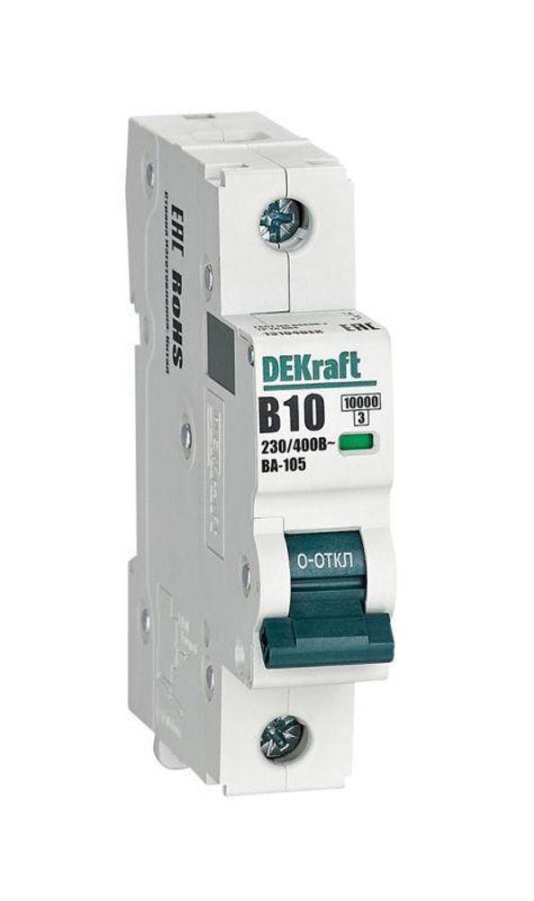 Выключатель автоматический модульный 1п B 10А 10кА ВА-105 DEKraft 13104DEK Выключатель автоматический модульный 1п B 10А 10кА ВА-105 DEKraft 13104DEK