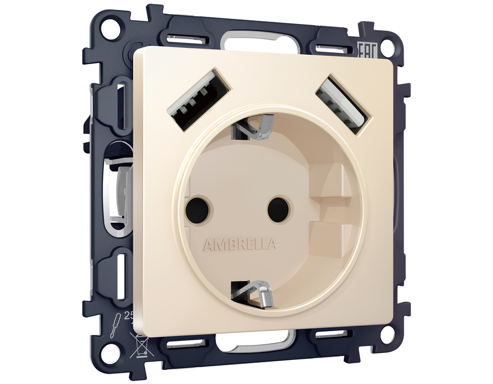 MA329010 Комплект механизма электрической розетки ALFA Бежевый матовый 2USB A+A 18W (быстрая зарядка) с/з QUANT (AP3290, VM155)