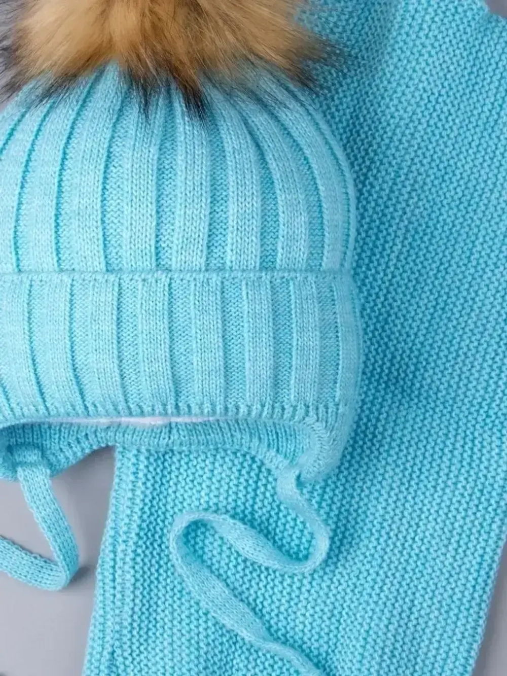 Шапка зимняя детская с помпоном и снуд