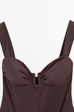 Massimo Dutti Купальник со сборками, шоколадный