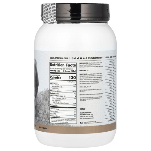 Levels, Порошок из сывороточного протеина травяного откорма, шоколадный мокко, 907 г (2 фунта)