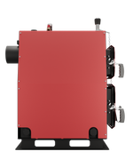 Твердотопливный котел длительного горения Изуран-100 в кожухе на 100 кВт. Отапливаемое помещение до 2700 куб.м. Вид сбоку. Производитель - Изуран