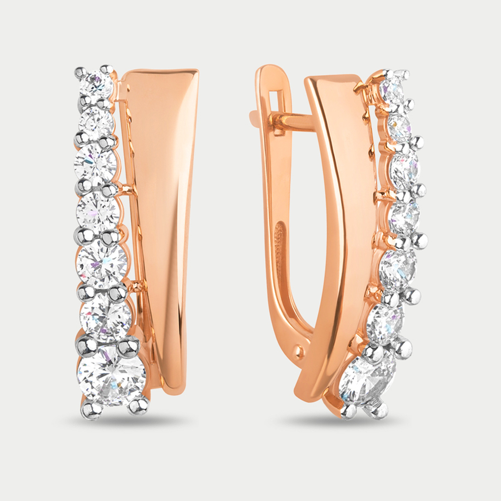 Серьги женские с фианитами из розового золота 585 пробы (арт. 023042-1102)