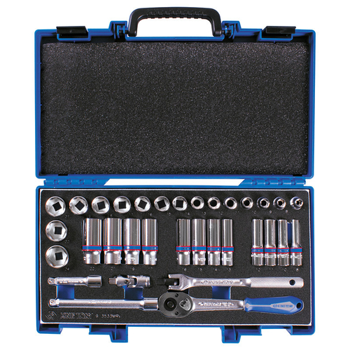 KING TONY (3533MRV) Набор торцевых головок с принадлежностями 3/8", 6-гранные, 7-24 мм, 33 предмета