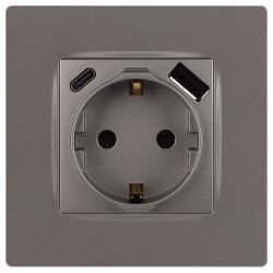 Розетка ЭРА Серия 12 12-4108-16 2P+E 16A-250В со шторками с USB type-A+C 5В-3А титан