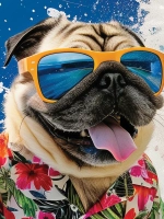 Наклейка интерьерная на холодильник мопс на сапе