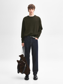 Massimo Dutti Джемпер из 100% кашемира с круглым вырезом, хаки