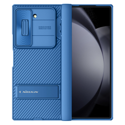 Усиленный чехол синего цвета с защитной шторкой для камеры от Nillkin для Samsung Galaxy Z Fold 6 5G, серия CamShield Fold Case-Bracket Version (версия с подставкой)