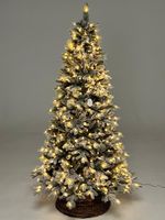 Заснеженная елка с гирляндой 2в1 "Скандинавия" с шишками (Литая+пвх) 210 см / 2,1 м