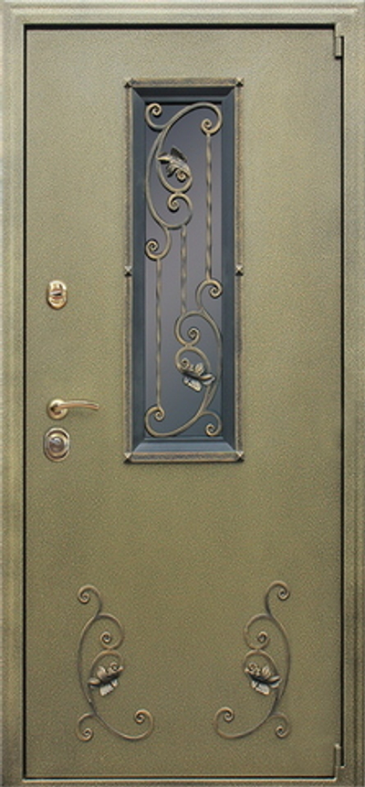 Стальная дверь "С окном и ковкой". Заказная модель.