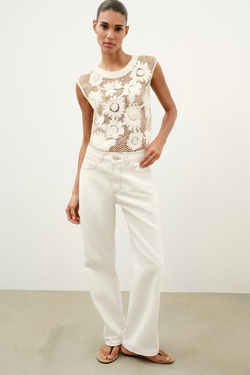 ZARA ТОП ИЗ КРУЖЕВА КРОШЕ С ЦВЕТОЧНЫМ УЗОРОМ, БЕЛЫЙ
