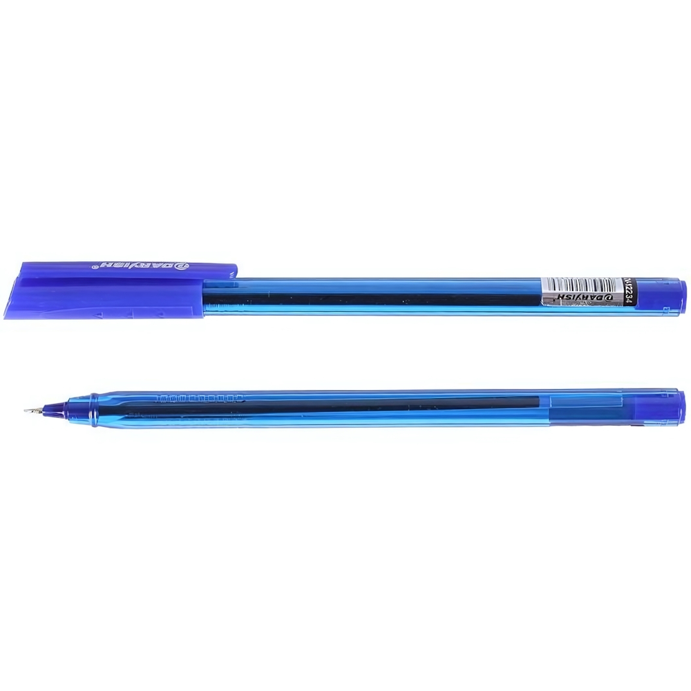 Ручка шариковая синяя, на масляной основе корпус полупрозрачный синий (Darvish)