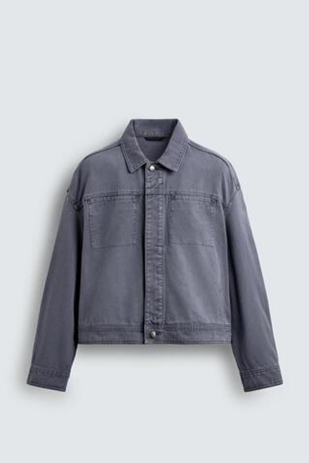 ZARA КУРТКА С ЭФФЕКТОМ ПОТЕРТОСТИ BOXY FIT, СИНЕВАТЫЙ