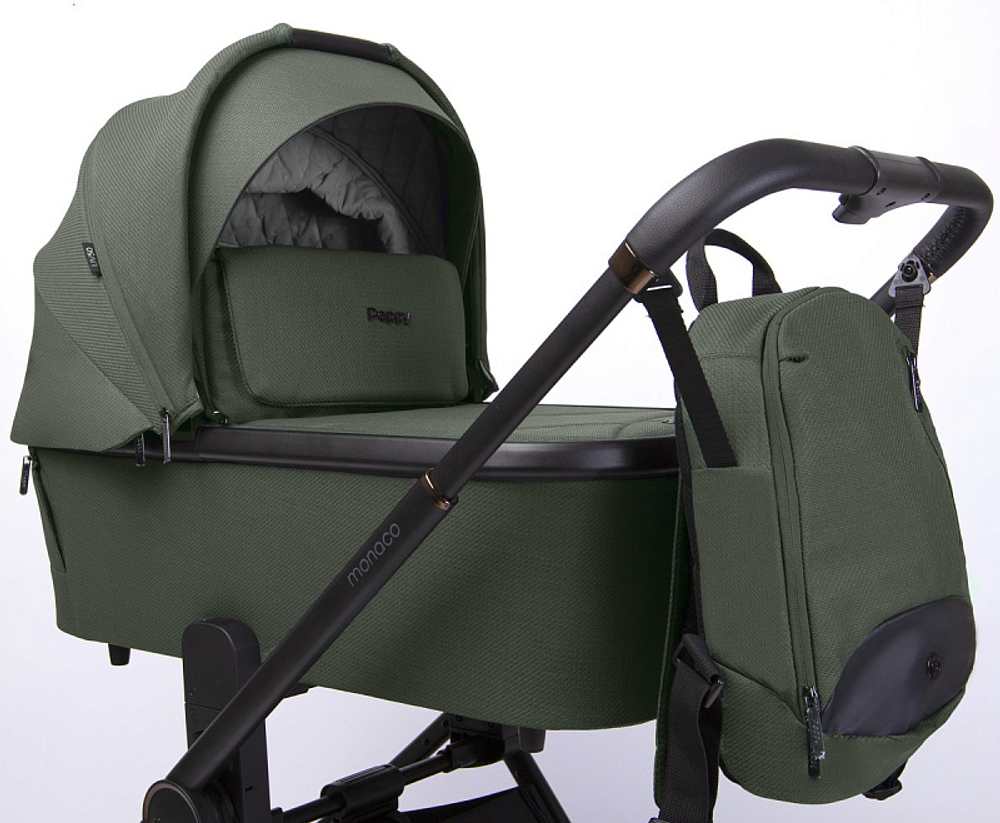 Детская коляска Peppy Monaco 3 в 1 Oliva Green (зеленый), рама черная