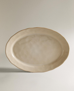 Zara Home блюдо сервировочное из каменной керамики, цвет кремовый, 39 см