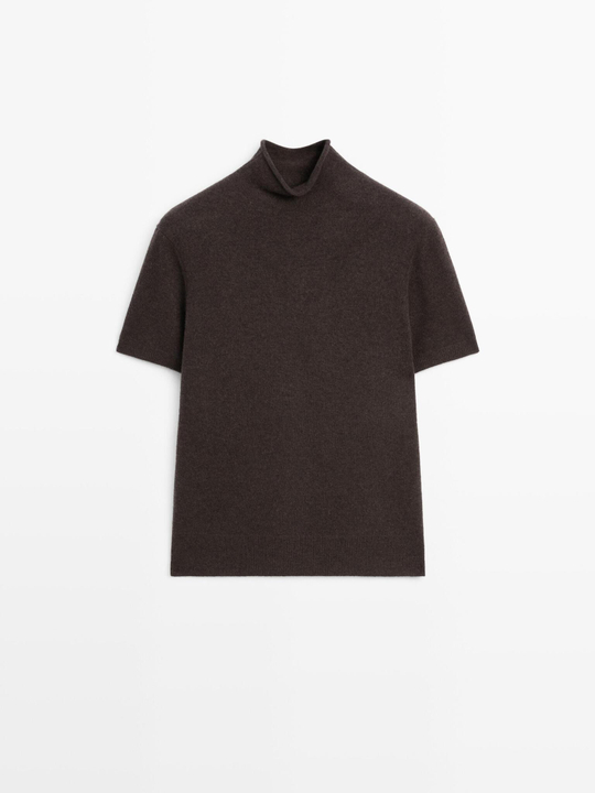 Massimo Dutti Свитер из смесовой шерсти с короткими рукавами, шоколадный