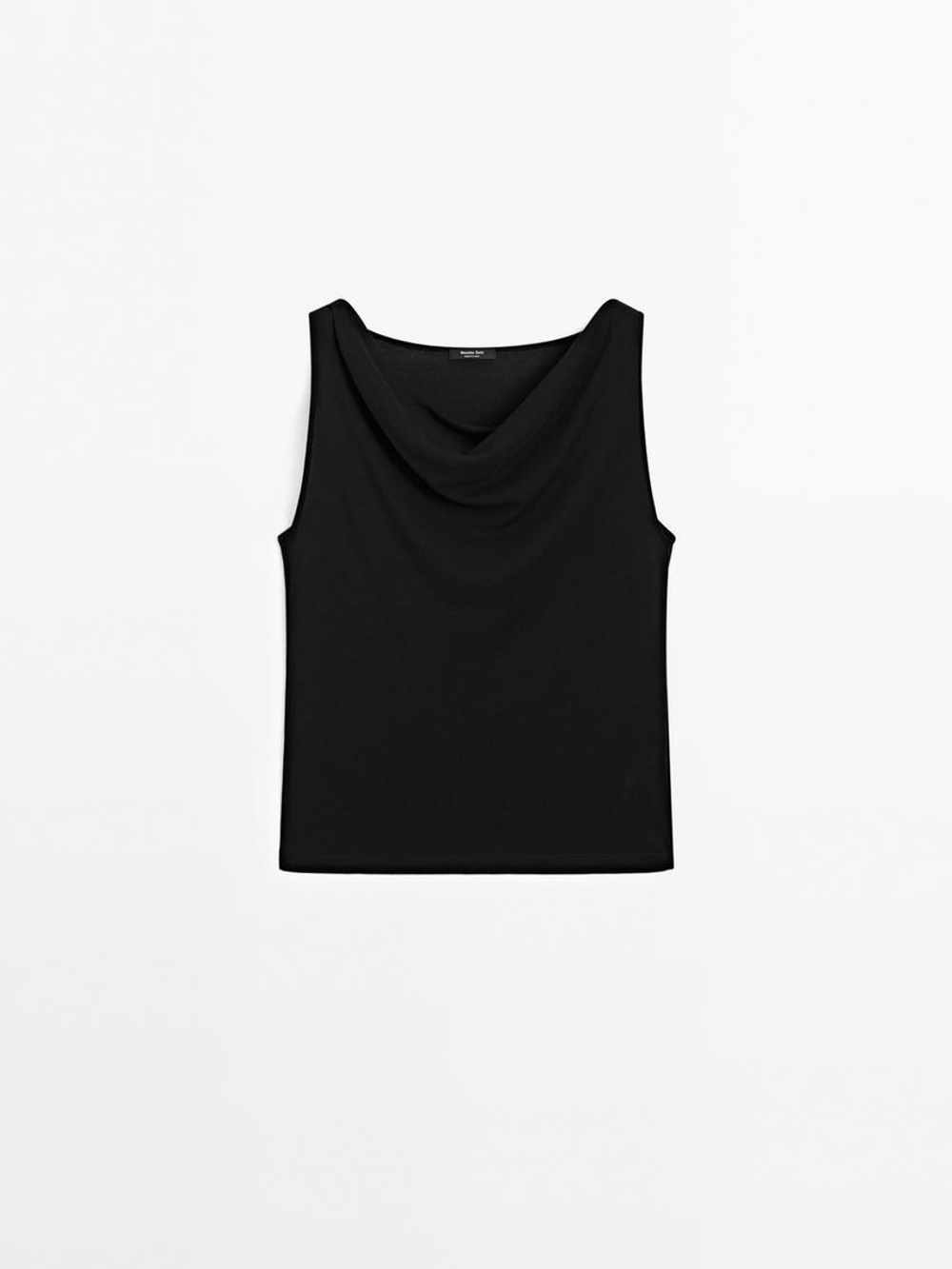 Massimo Dutti Топ без рукавов с драпированным вырезом, черный