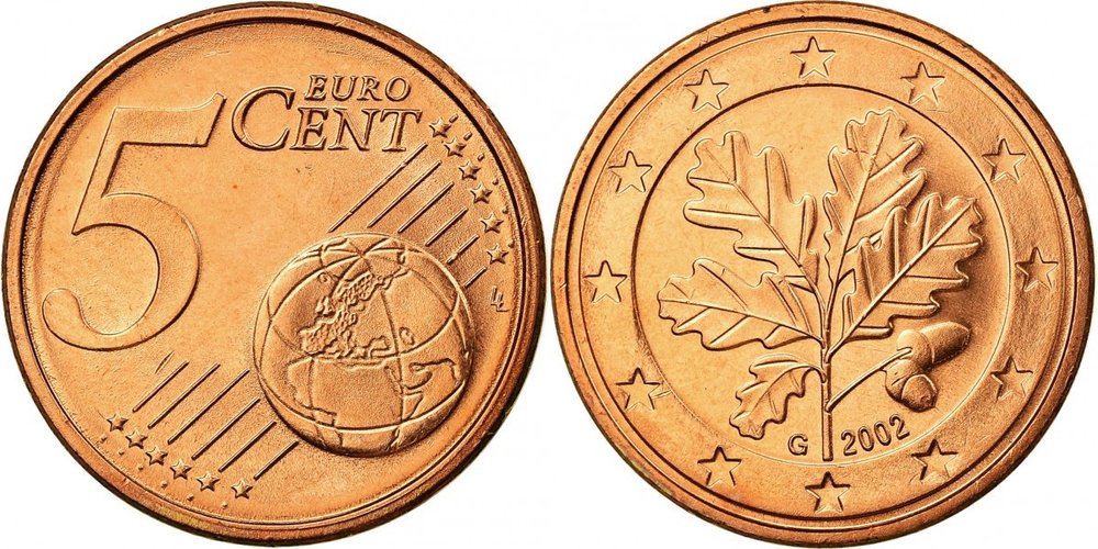 Германия 5 евроцентов, 2002-2024 Дубовые листья XF