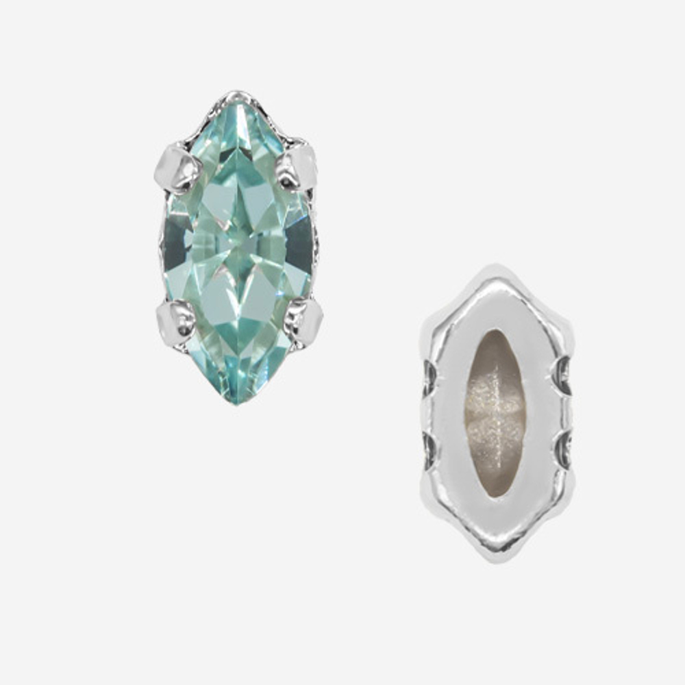 Кристалл Маркиз (Marquise Fancy Stone) в цапах, оттенок "Aquamarine", 8*4мм, родирование