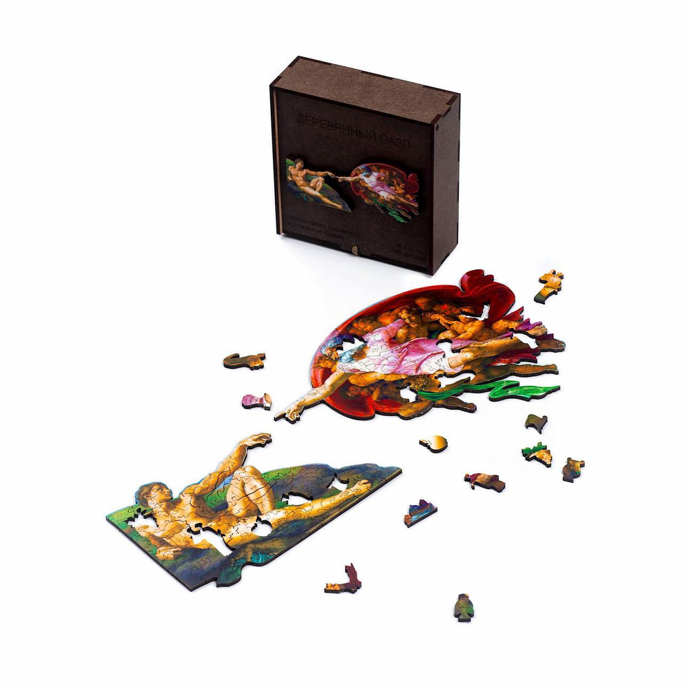 Пазл "Сотворение Адама " от Woodzle - Деревянный пазл, деталей 185, картина известного художника Микеланджело. Детали деревянного пазла разных форм