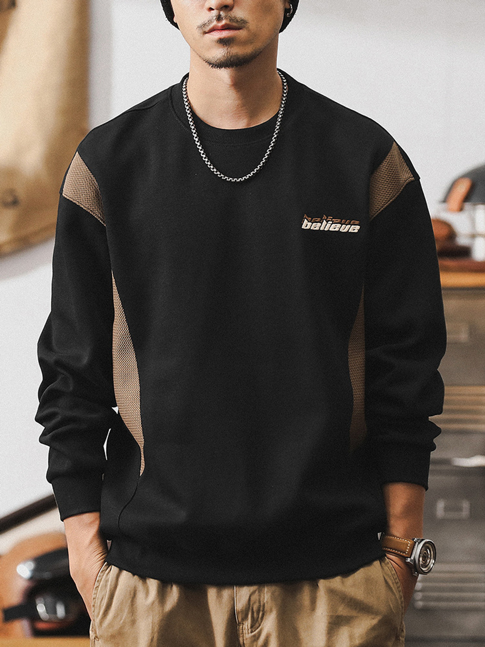 Свитшот мужской со вставками,осенний свободная модель.