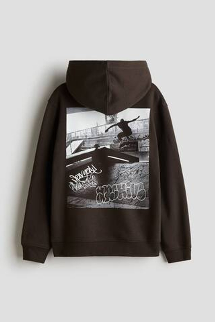 H&M Толстовка с капюшоном и принтом, темно-коричневый