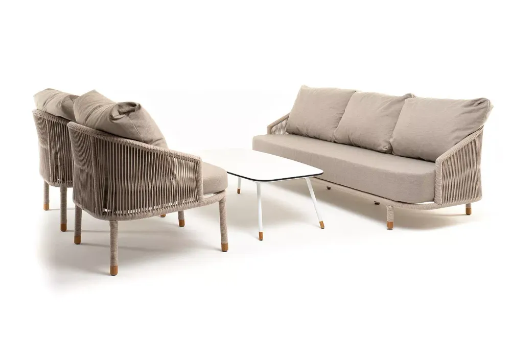 "Верона" лаунж-зона 5-местная плетеная из роупа (веревки), каркас алюминиевый белый, роуп бежевый