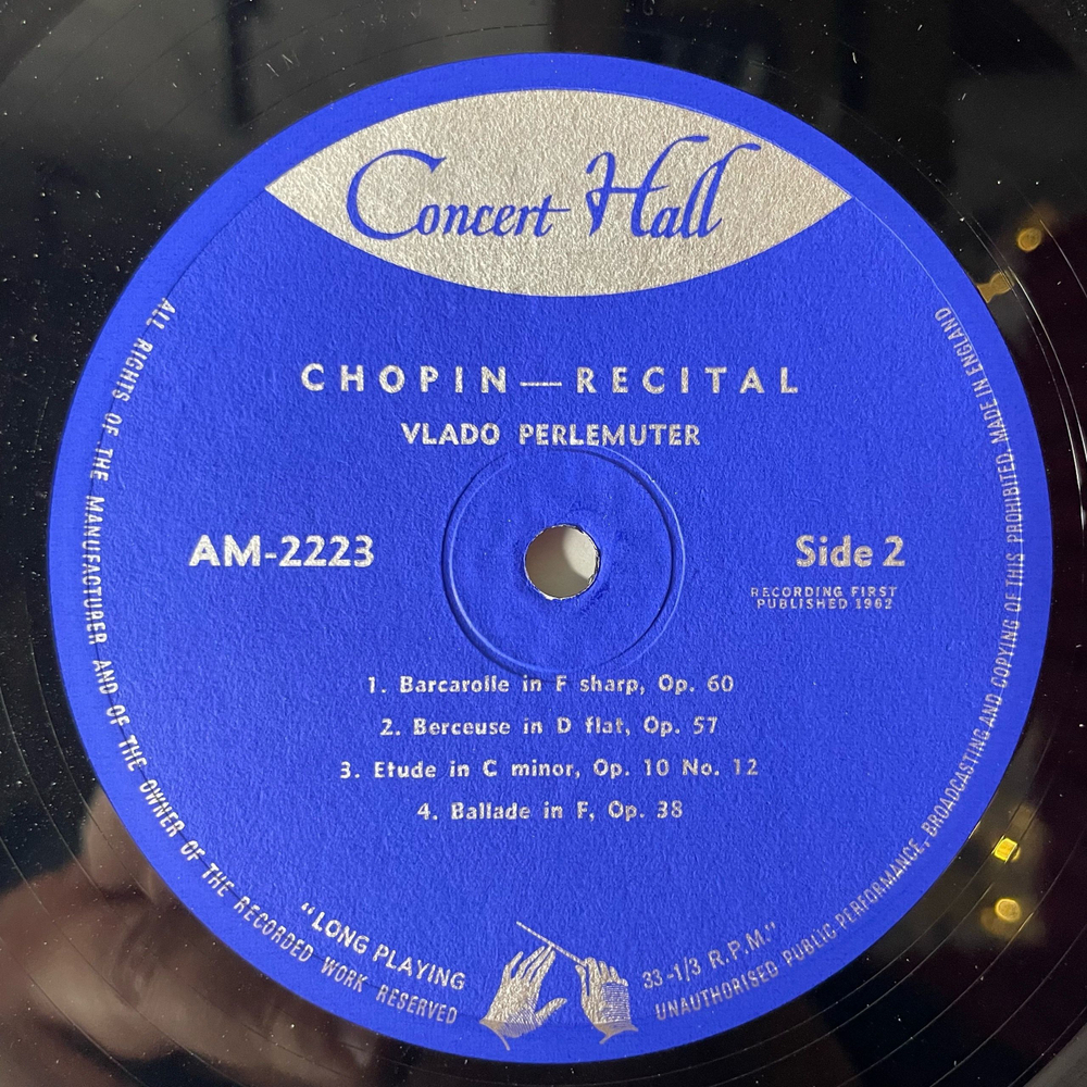Винтажная виниловая пластинка LP Chopin Шопен, Vlado Perlemuter, Chopin Recital (Англия 1962)