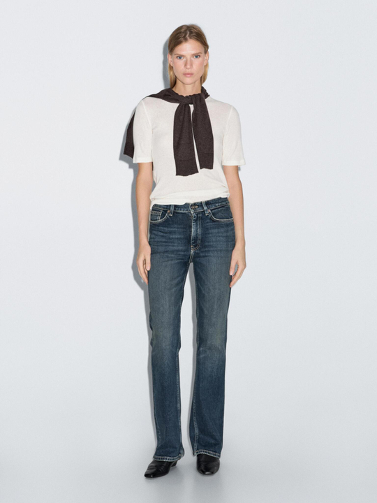 Massimo Dutti Расклешенные джинсы с высокой посадкой, синий