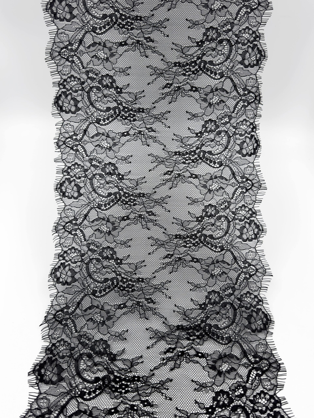 Кружево шантильи черное неэластичное ширина 22 см купон 2.9 м