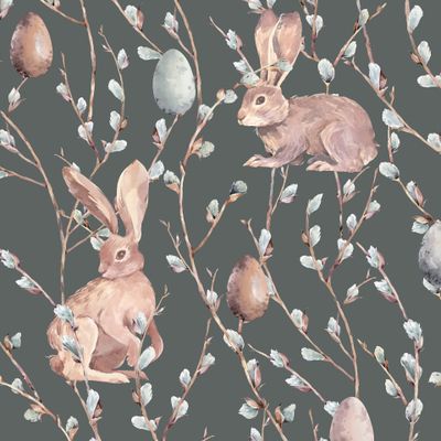 Rabbits and eggs dark green