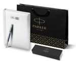 Подарочный набор: Ручка роллер Parker IM Premium T318 Blue Grey CT, цвет чернил черный и  ежедневник серебристого цвета