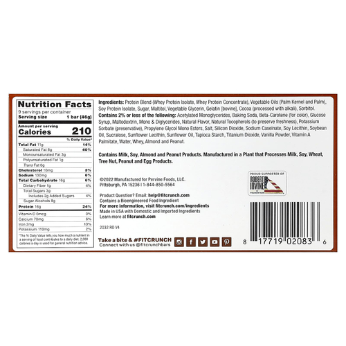 FITCRUNCH, Запеченный батончик с высоким содержанием протеина, тесто для шоколадного печенья, 9 батончиков, 46 г (1,62 унции)