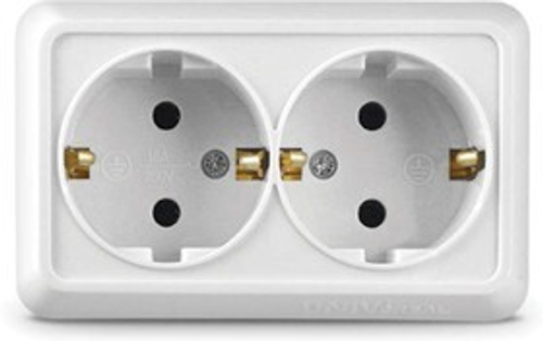 Розетка 2-м ОП Олимп 16А IP20 с заземл. белый