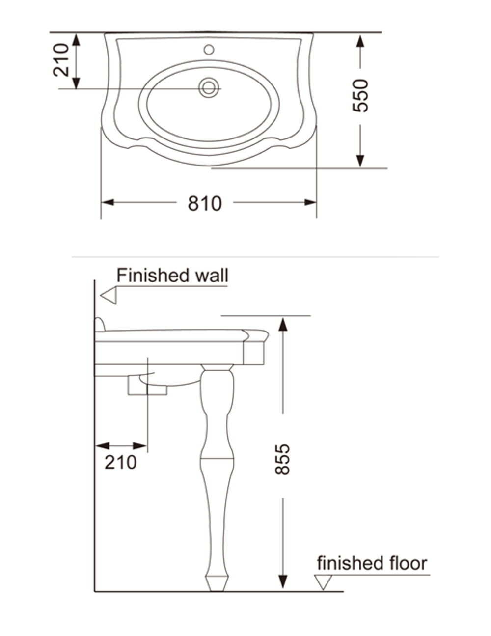 Раковина на двух фигурных ножках Creo Ceramique ORLEANS 810х550х855, белая