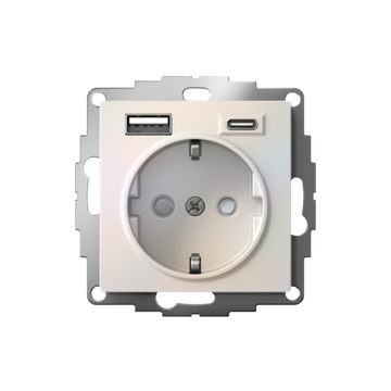 Розетка AtlasDesign 16А с 2-мя заряд. устройствами USB тип A+C 5В/2.4А 2х5В/1.2А механизм жемчуж. SE ATN000432