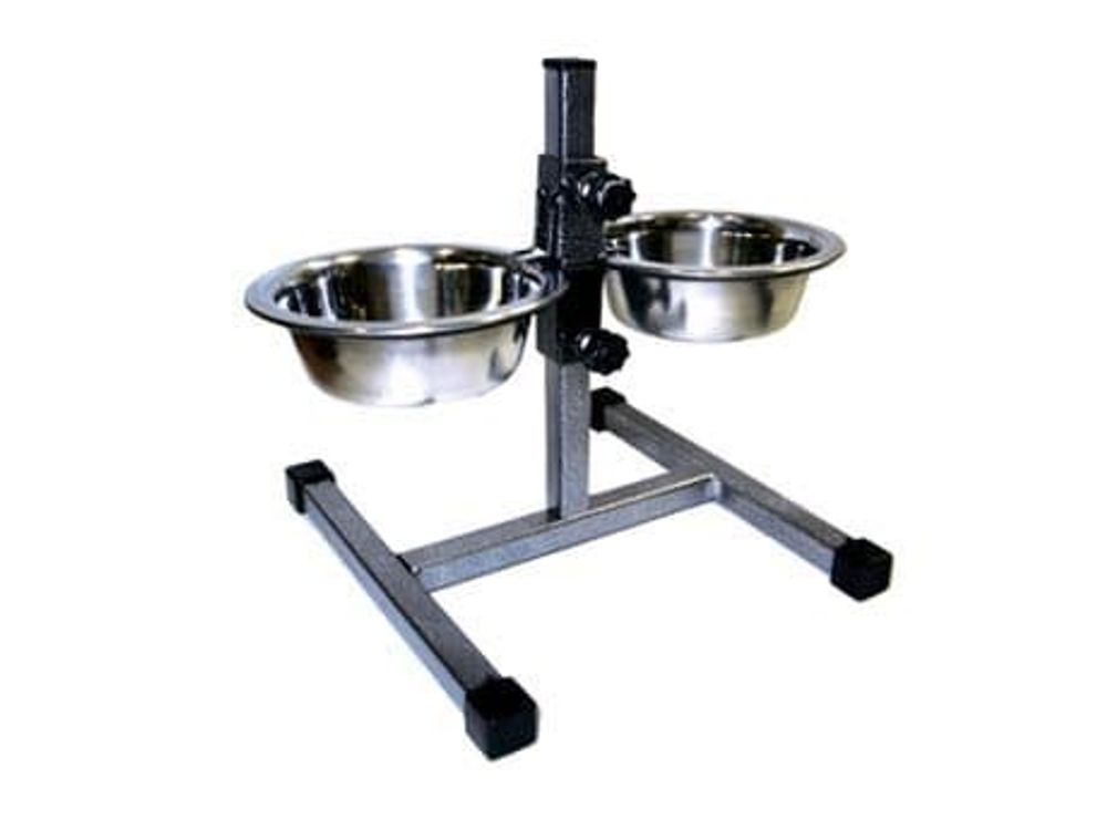 Кормушка металлическая с телескопической регулировкой высоты до 40см, 2 миски 0,7л, 18см