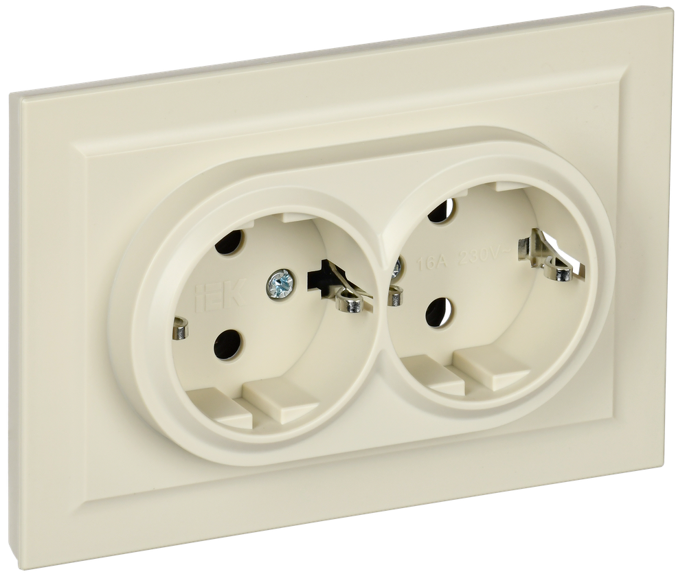 BRITE Розетка 2-местная с заземлением с защитными шторками 16А в сборе РСш12-3-БрКр бежевый IEK