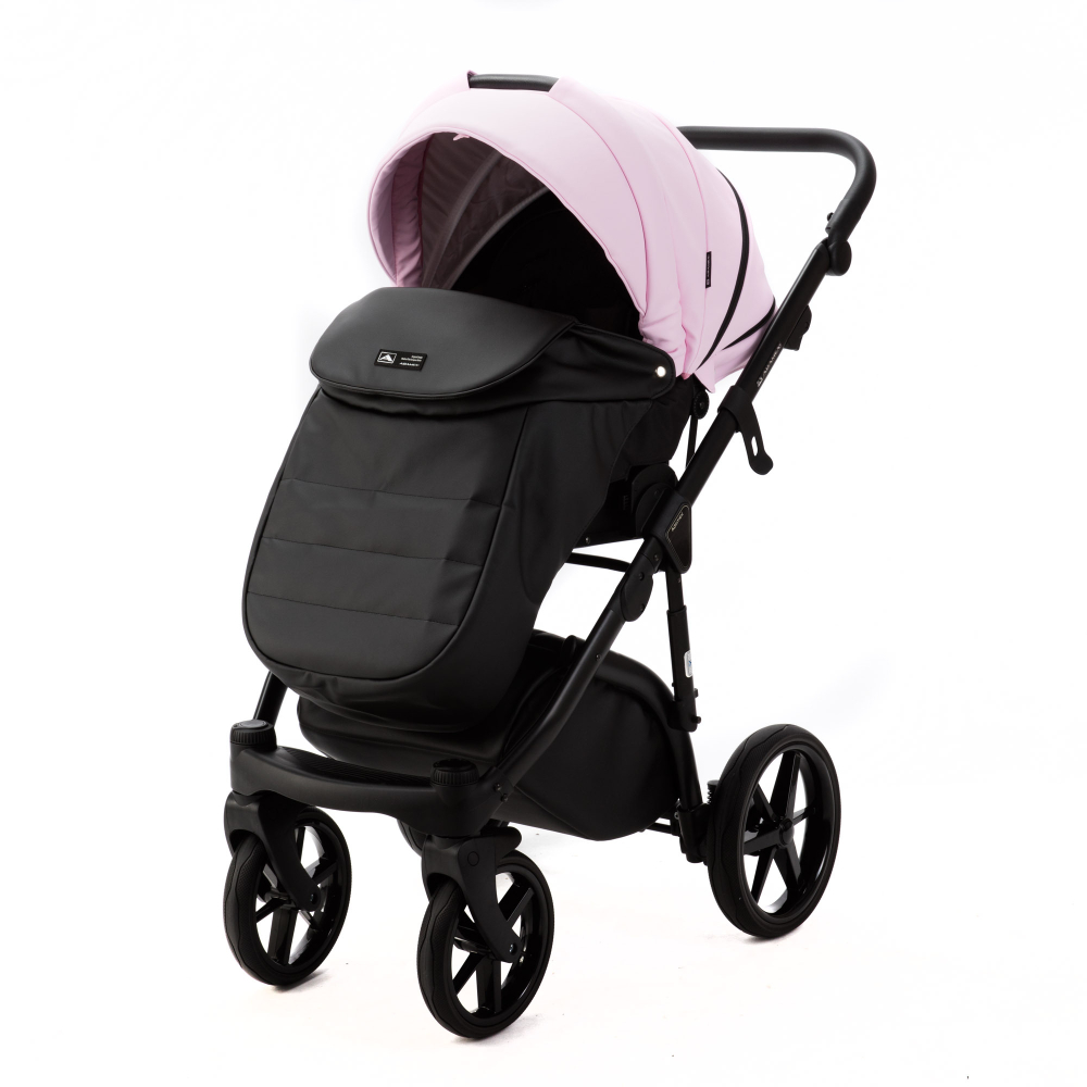 Детская универсальная коляска Adamex NOLA Deluxe 2 в 1 N-SD101 (Розовый зефир экокожа, Черная экокожа)