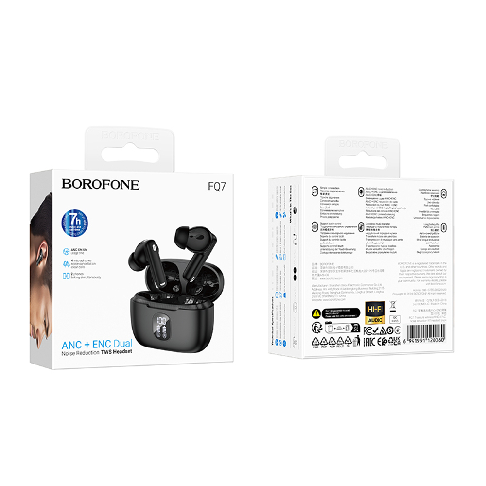Беспроводные наушники TWS BOROFONE FQ7 ANC+ENC (черный)