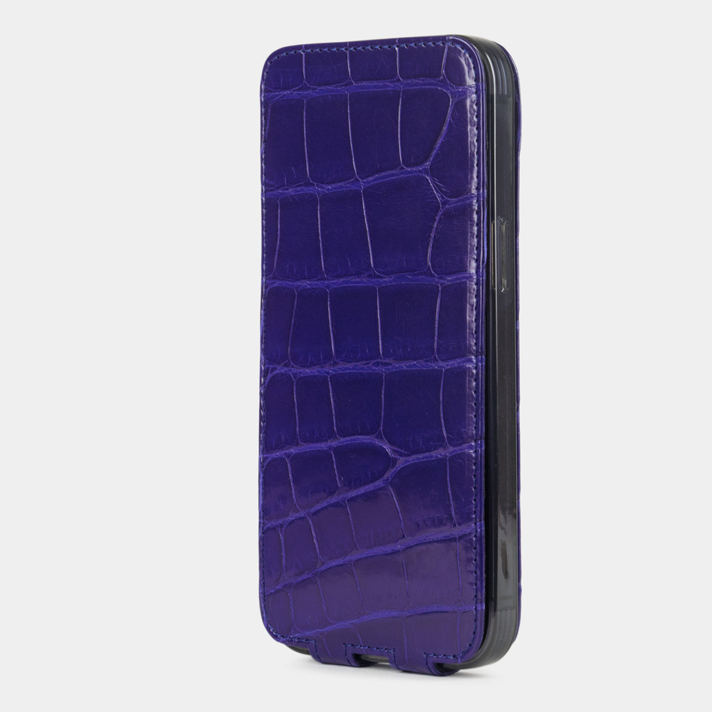 Чехол для iPhone 14 Pro Max из кожи крокодила, синего цвета
