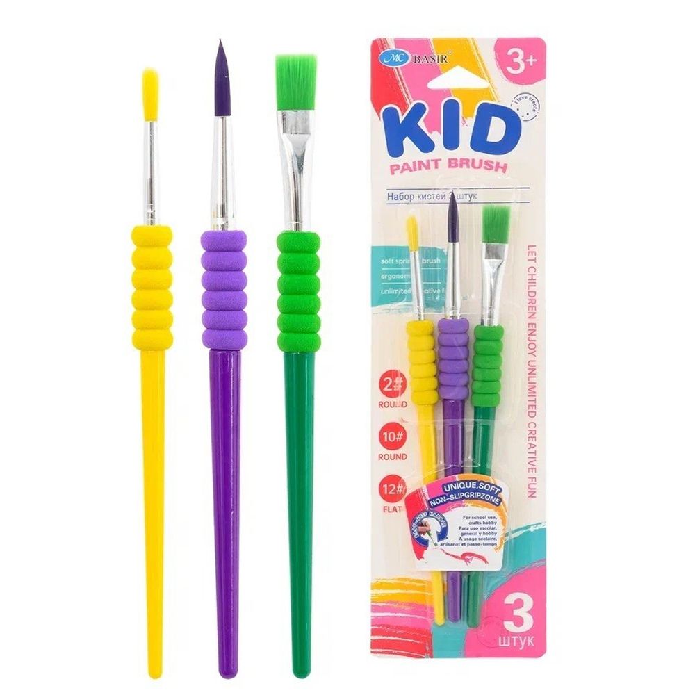 Кисть для рисования Basir художественная, нейлон, плоские, № 2,4,6, объемный разноцветный корпус, набор из 3 шт Кисть для рисования Basir художественная, нейлон, плоские, № 2,4,6, объемный разноцветный корпус, набор из 3 шт