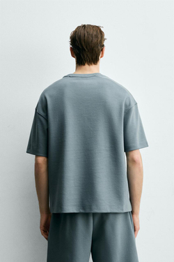 ZARA ФУТБОЛКА RELAXED FIT ИЗ ИНТЕРЛОКА, УТИНО-СИНИЙ