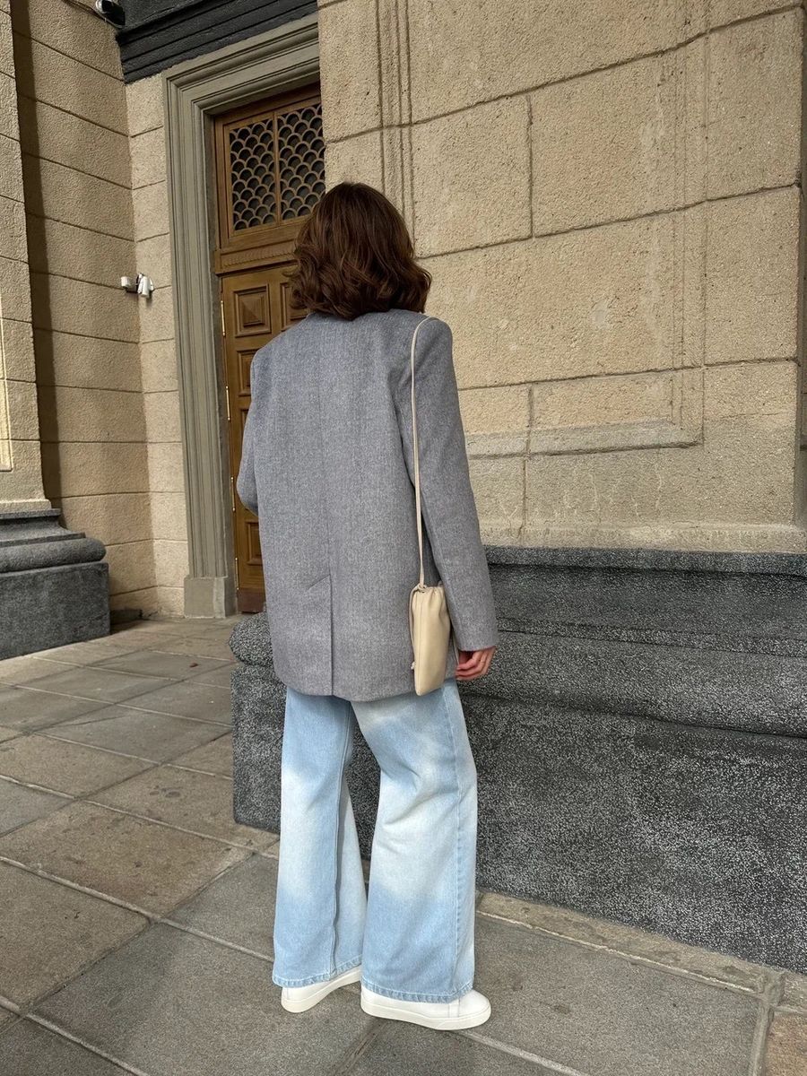 Пальто из смесовой шерсти укороченное в серую елочку