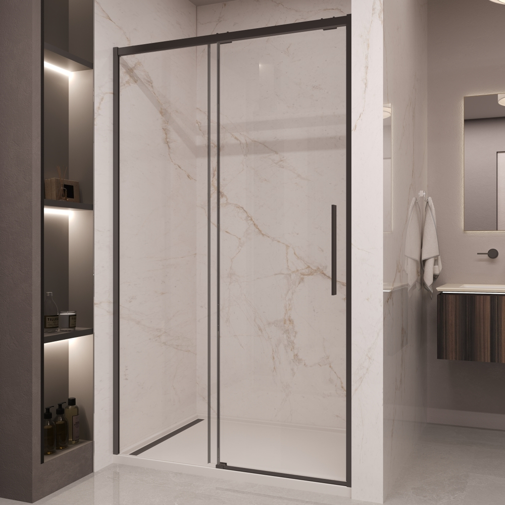 Душевая дверь Stella VDS-1ST150CLB, 1500, черный, стекло прозрачное