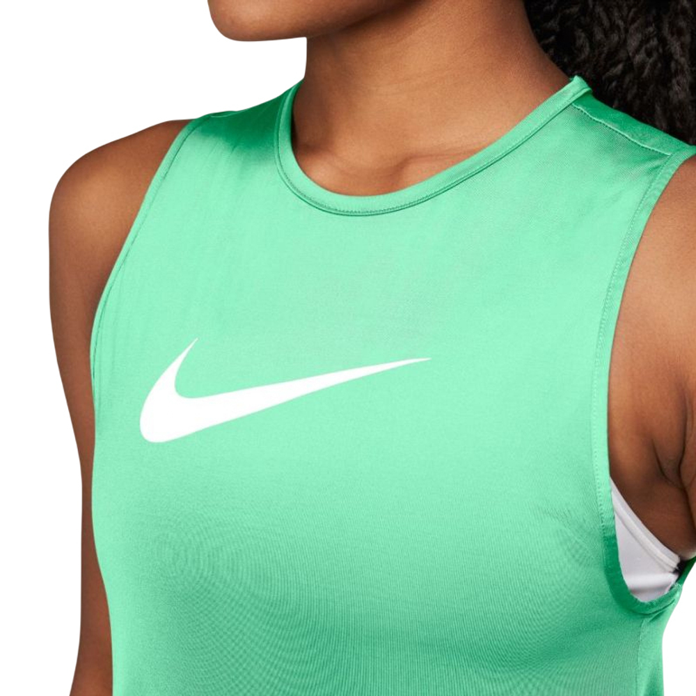Женский топ теннисный Nike Pro Tank Essential Open Back GX W - green glow/white